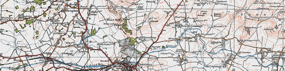 Old map of Roundway in 1919