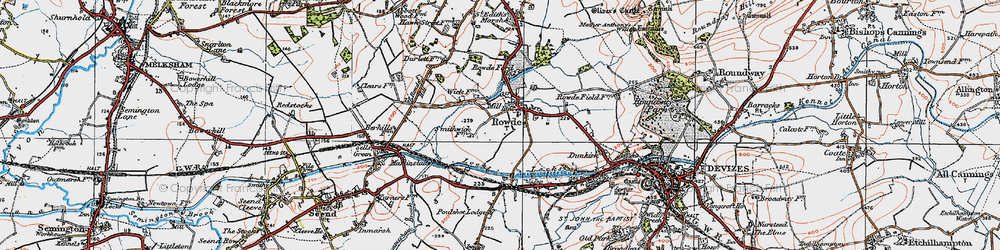 Old map of Rowde in 1919