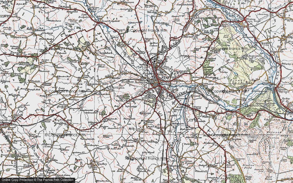 Old Map of Historic Map covering Stafford Castle in 1921