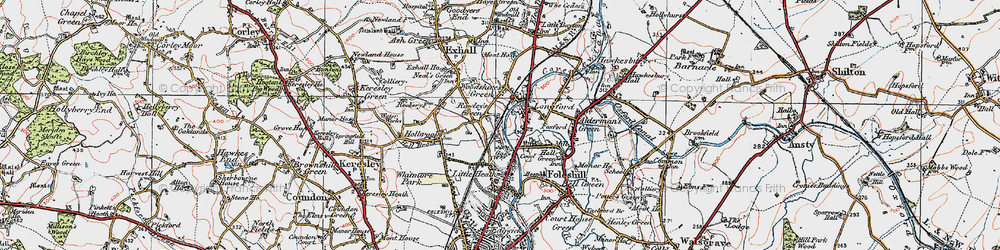 Old map of Rowley's Green in 1920