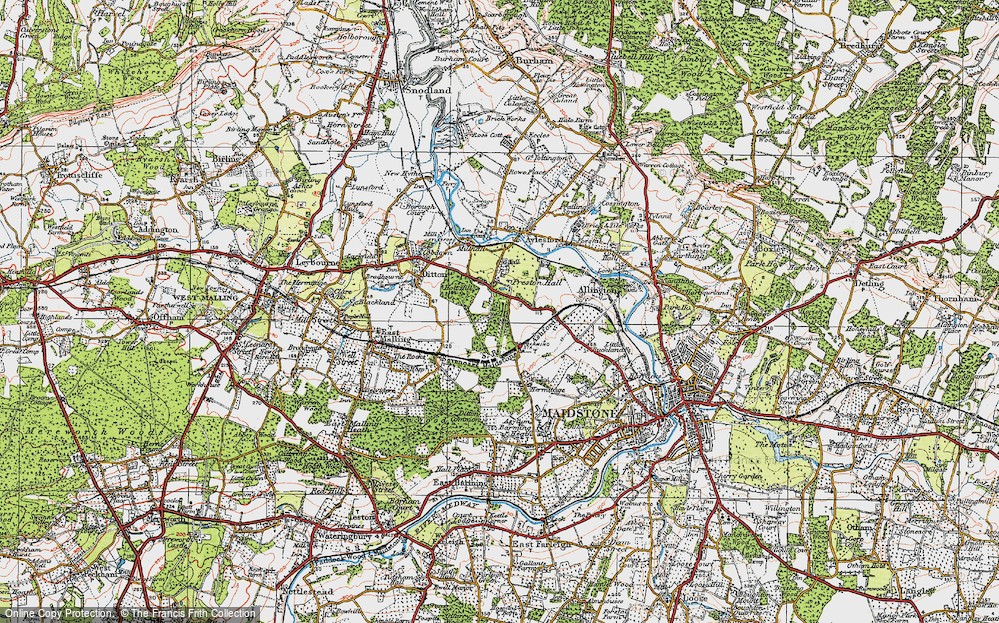 Old Map of Historic Map covering Barming Sta in 1921