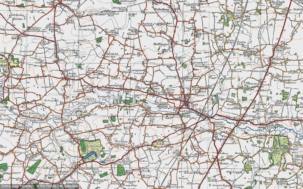 Old Map of Historic Map covering Wortham Ling in 1920