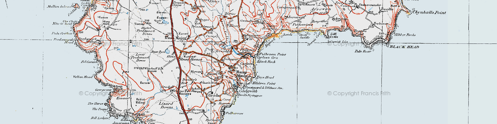 Old map of Ruan Minor in 1919