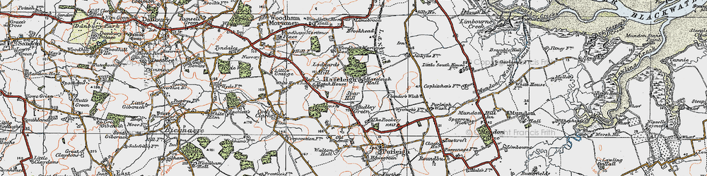 Old map of Rudley Green in 1921