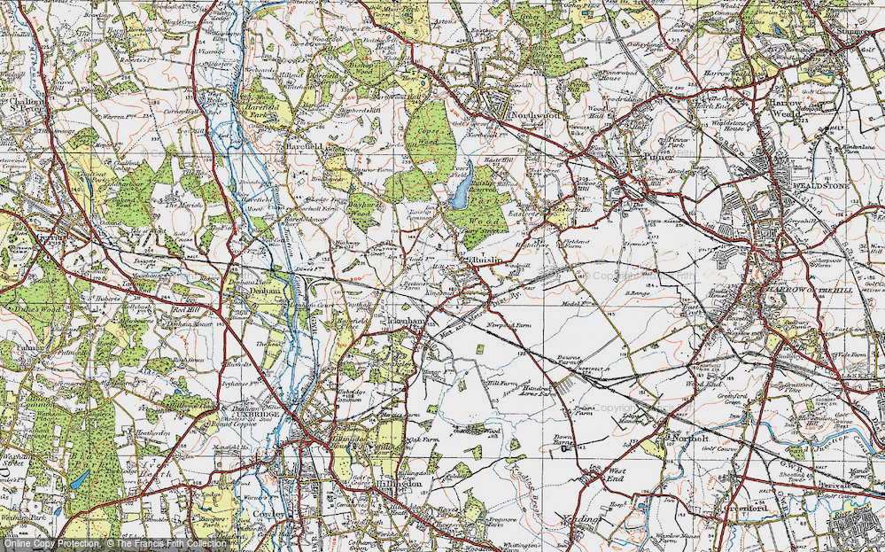 Old Map of Historic Map covering River Pinn in 1920