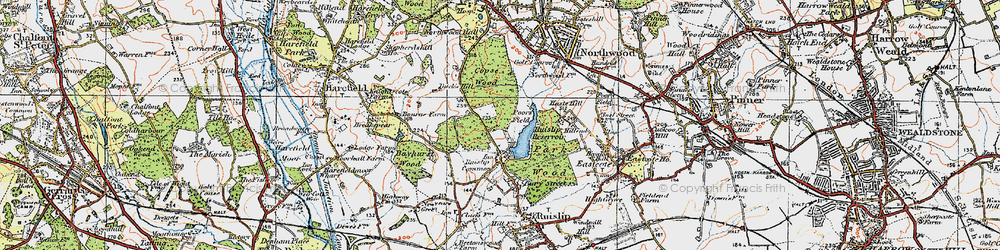 Old map of Ruislip Lido in 1920