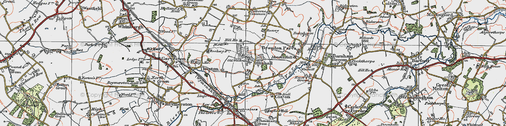 Old map of Runhall in 1921