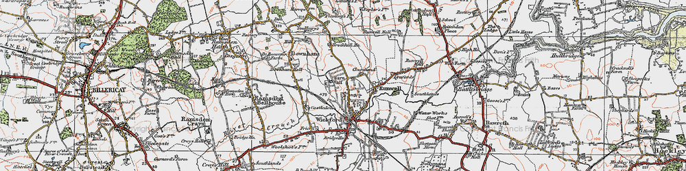 Old map of Runwell in 1921