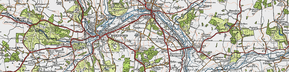 Old map of Rush Green in 1919