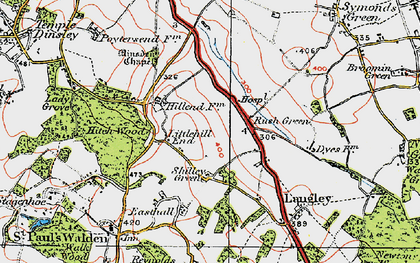 Old map of Rush Green in 1920