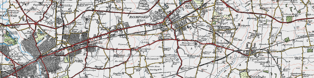 Old map of Rush Green in 1920