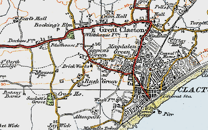 Old map of Rush Green in 1921
