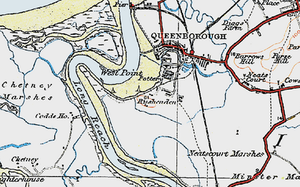 Old map of Kingsferry Bridge in 1921