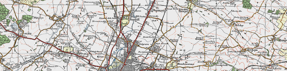 Old map of Rushey Mead in 1921