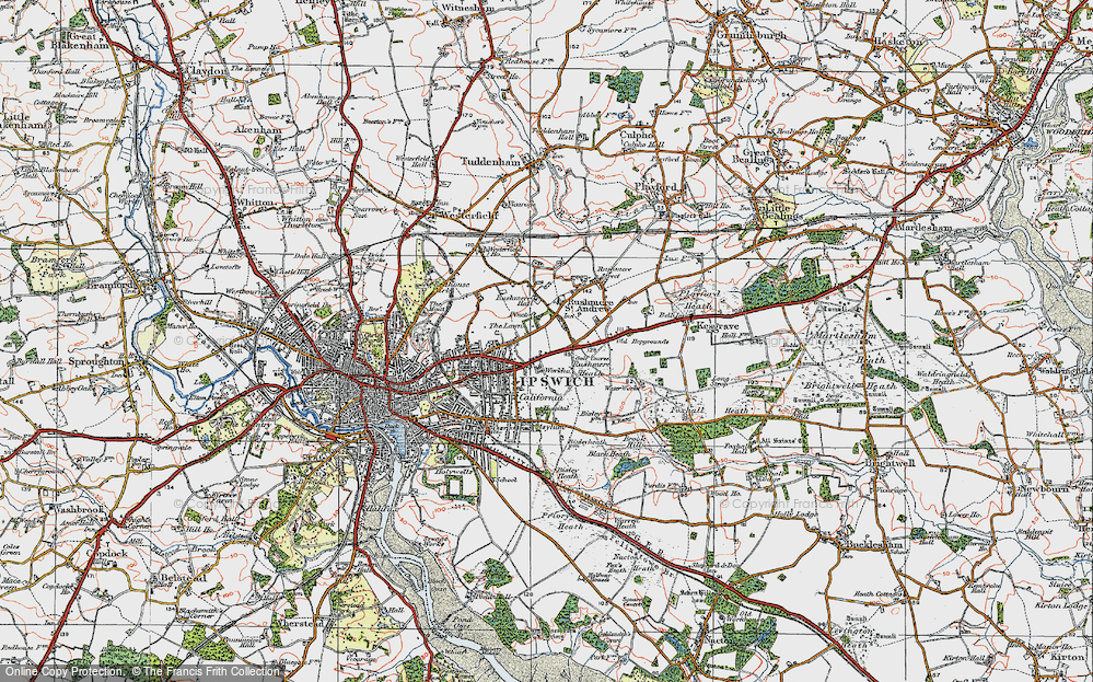 Old Map of Rushmere St Andrew, 1921 in 1921