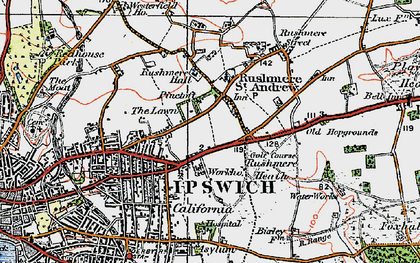Old map of Rushmere St Andrew in 1921