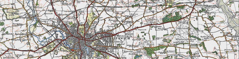 Old map of Rushmere St Andrew in 1921