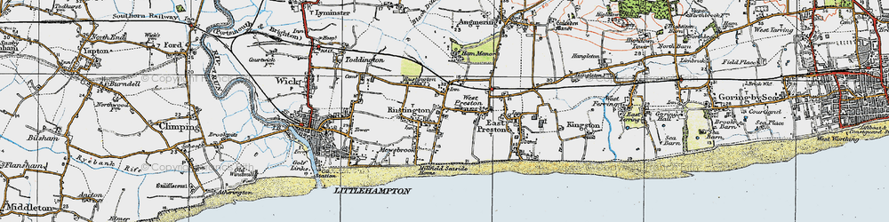 Old map of Rustington in 1920