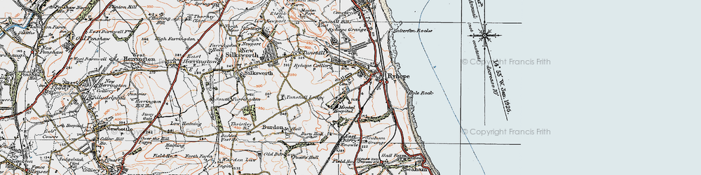 Old map of Ryhope in 1925