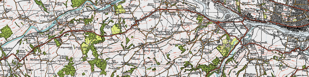 Old map of Ryton Woodside in 1925