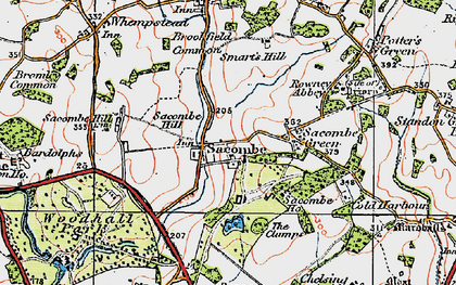 Old map of Sacombe in 1919