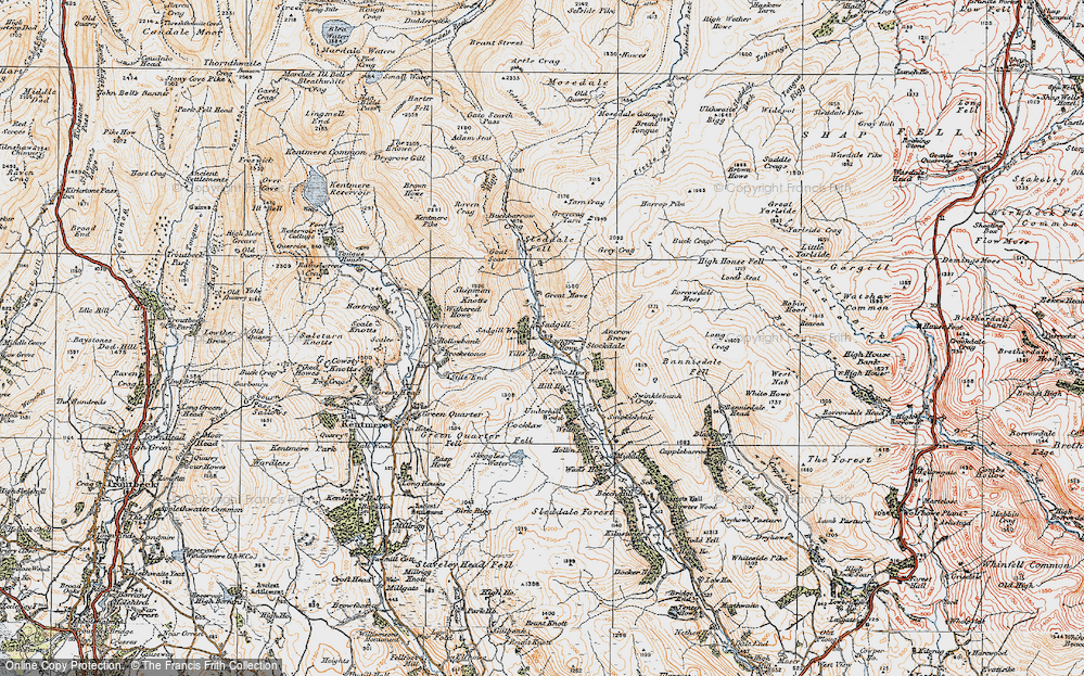 Old Map of Historic Map covering Buck Crags in 1925