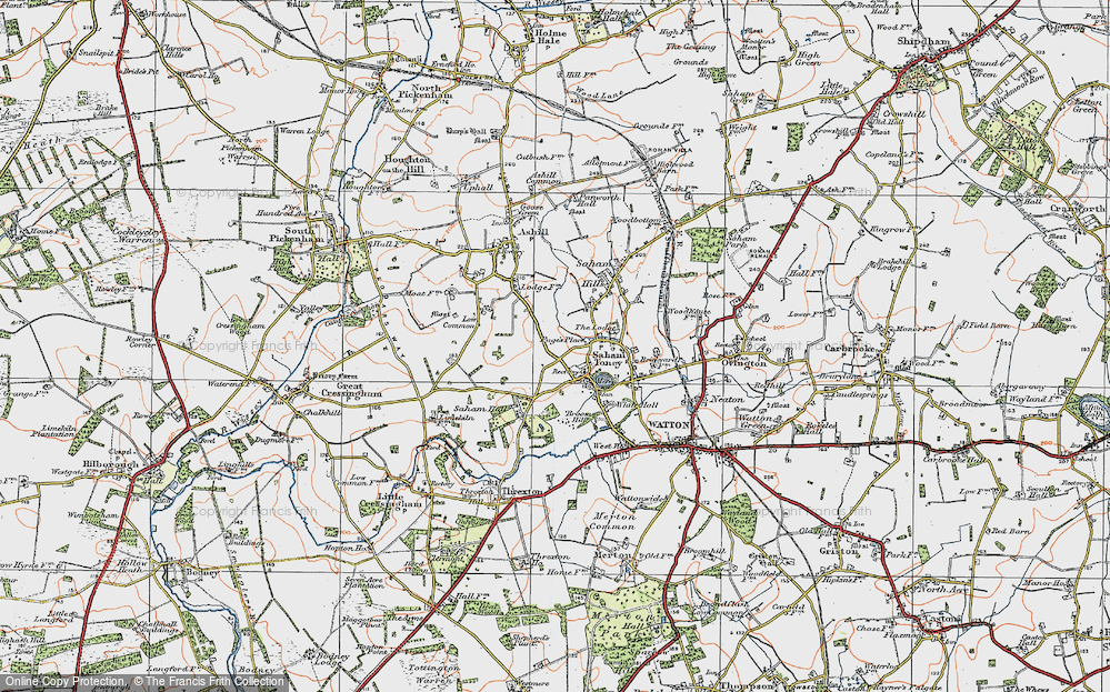 Old Map of Saham Toney, 1921 in 1921