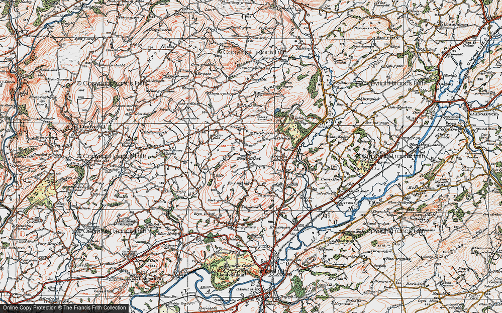 Old Map of Historic Map covering Afon Myddyfi in 1923