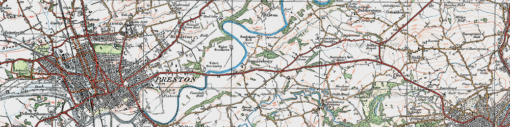 Old map of Samlesbury in 1924