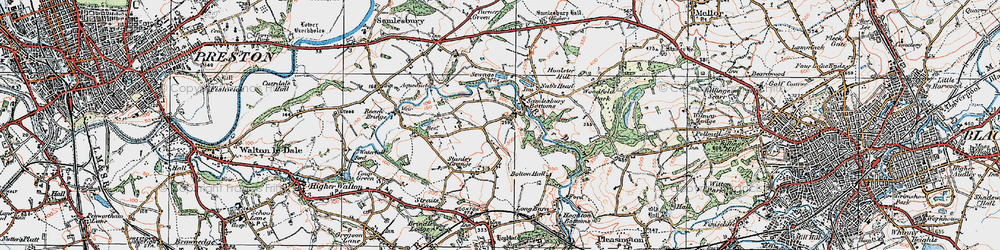 Old map of Samlesbury Bottoms in 1924