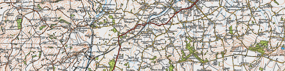 Old map of Sampford Arundel in 1919