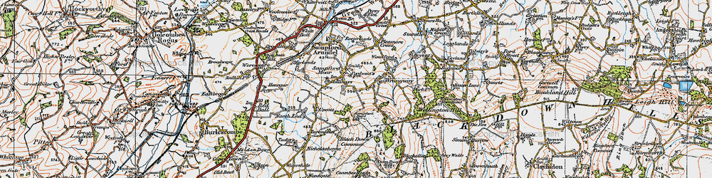 Old map of Sampford Moor in 1919