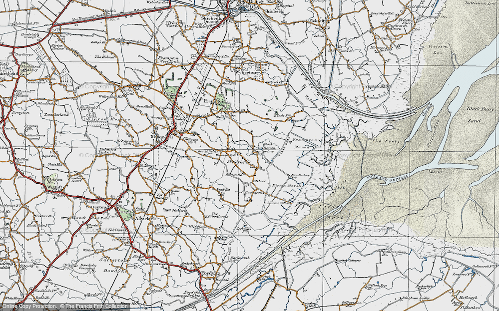 Old Map of Historic Map covering Wyberton Marsh in 1922