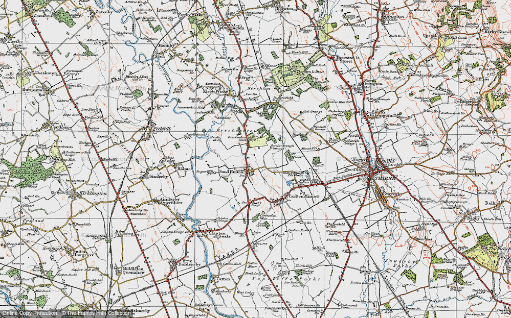 Old Map of Historic Map covering Breckenbrough Grange in 1925