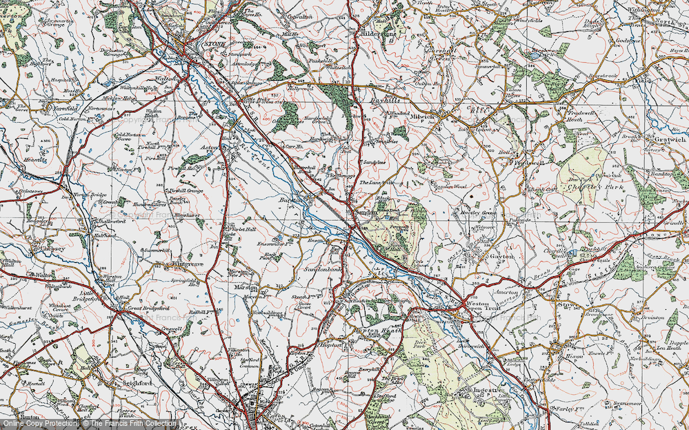 Old Map of Sandon, 1921 in 1921