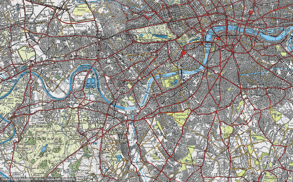 Old Map of Historic Map covering Battersea Reach in 1920