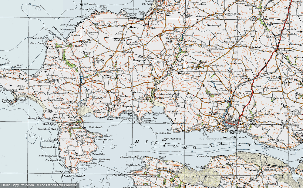 Old Map of Historic Map covering Hasguard in 1922