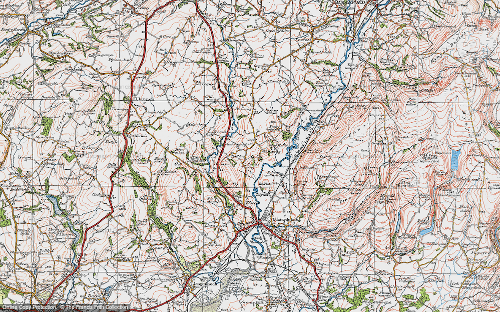Old Map of Historic Map covering Ystlys-y-coed-uchaf in 1923