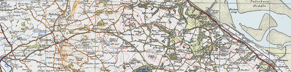 Old map of Sarn in 1924