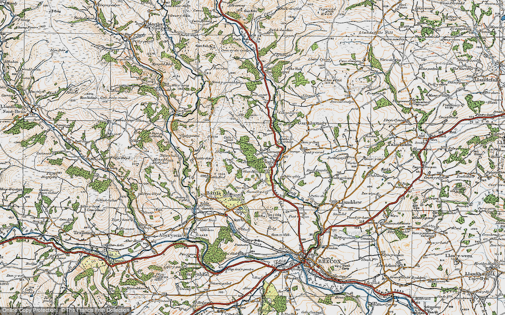 Old Map of Historic Map covering Battle Fawr in 1923