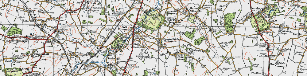 Old map of Saxlingham Nethergate in 1922