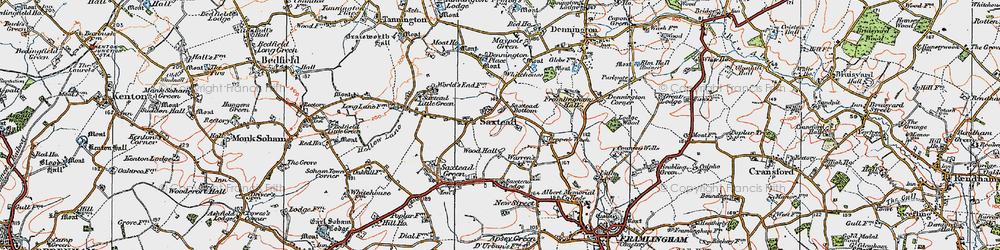 Old map of Saxtead in 1921