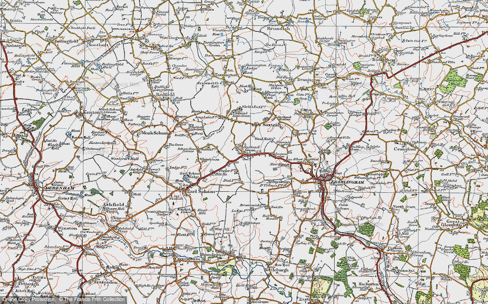 Old Map of Saxtead Green, 1921 in 1921