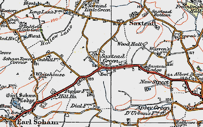 Old map of Saxtead Green in 1921
