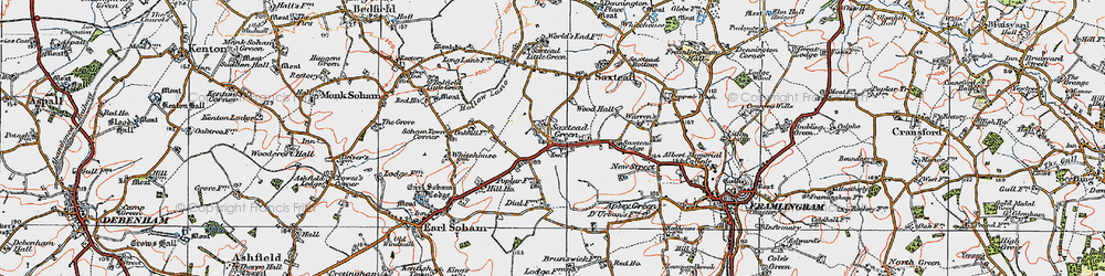 Old map of Saxtead Green in 1921