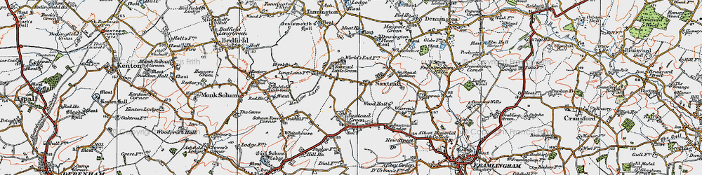 Old map of Saxtead Little Green in 1921