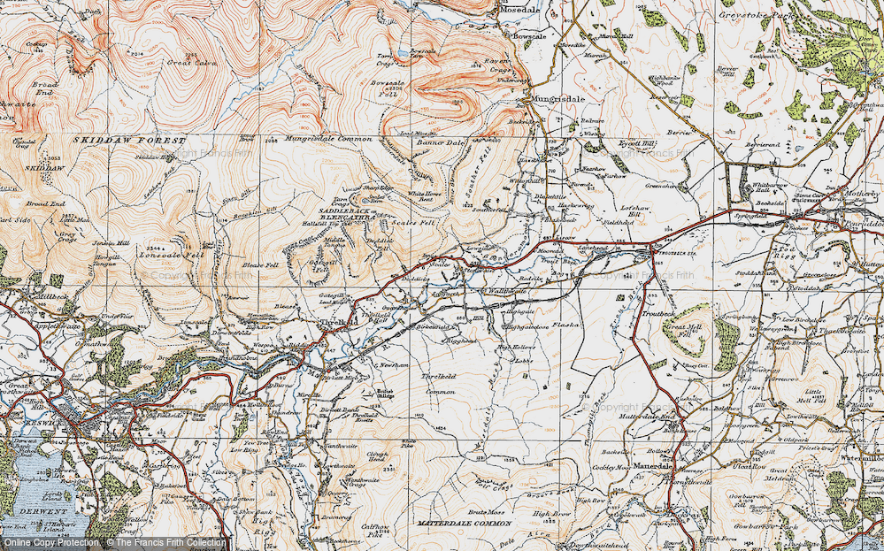 Old Map of Historic Map covering Bannerdale Crags in 1925