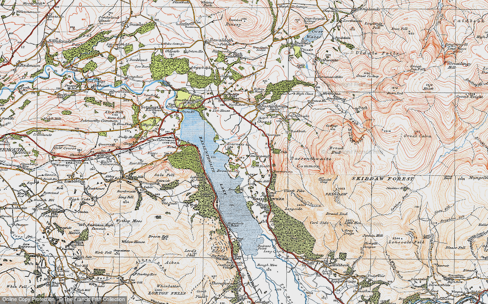 Old Map of Historic Map covering Bassenthwaite Lake in 1925