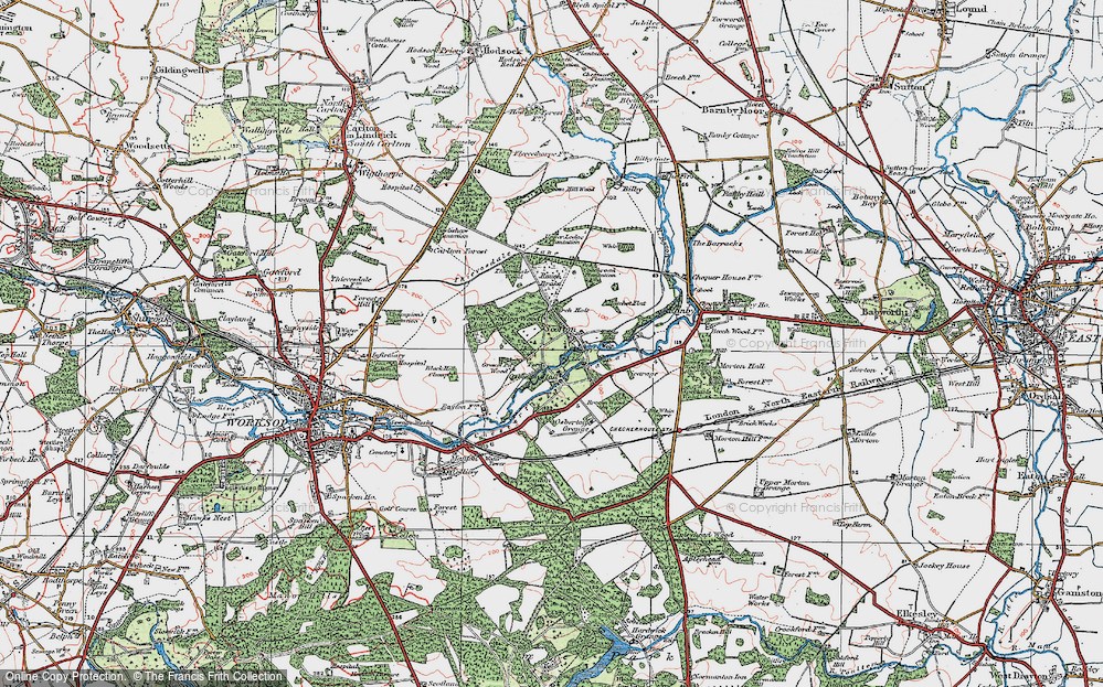Old Map of Historic Map covering Broom Wood in 1923