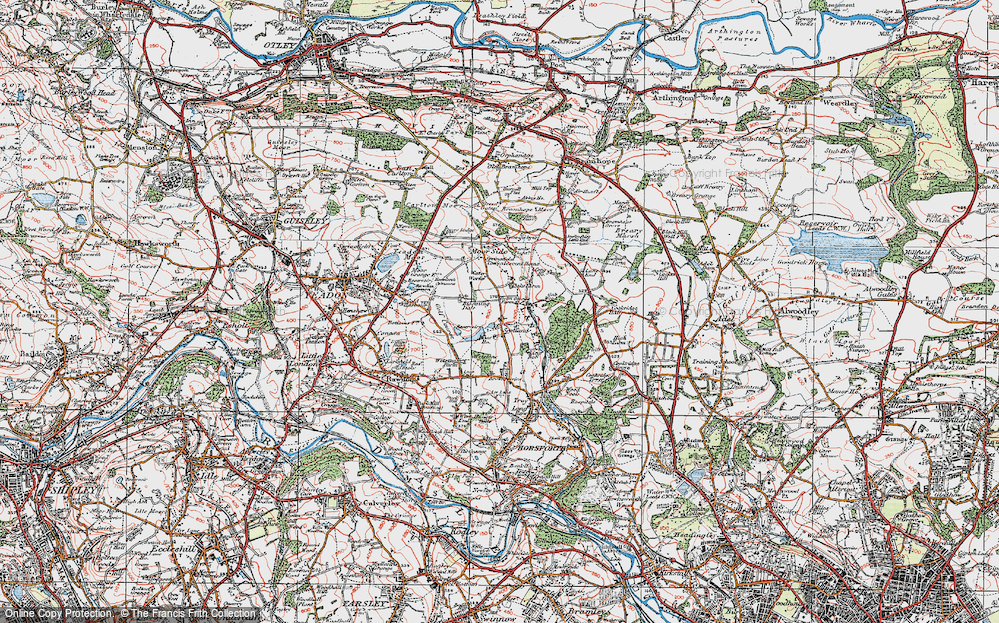 Old Map of Historic Map covering Leeds, Bradford International Airport in 1925
